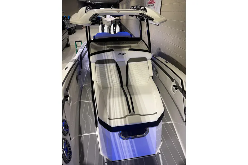 Slide: The Image of 2026 Sunsation 32 CCX boat interior with sleek seating and modern design. - 18