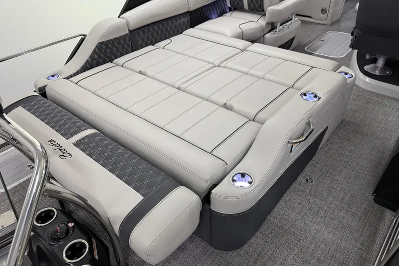 Slide: The Image of Luxurious interior of 2026 Barletta Lusso 25UA pontoon boat with plush seating. - 10