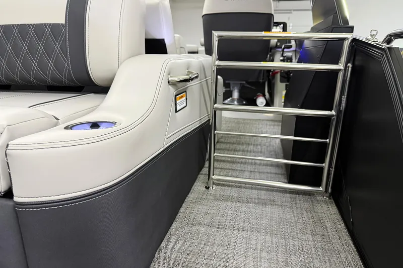 Slide: The Image of 2026 Barletta Lusso 25UA interior with luxurious seating and stainless steel gate. - 14