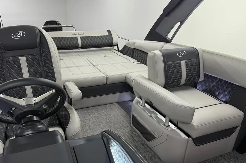 Slide: The Image of Luxurious interior of 2026 Barletta Lusso 25UA pontoon boat with plush seating. - 23