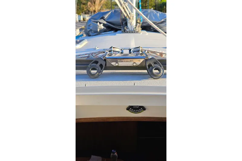 Slide: The Image of Close-up of Catalina 350 sailboat deck hardware, 2005 model, with rigging details. - 24