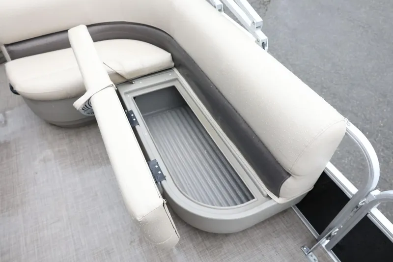 Slide: The Image of 2022 Sun Tracker Bass Buggy 18 DLX pontoon boat with open storage compartment. - 15