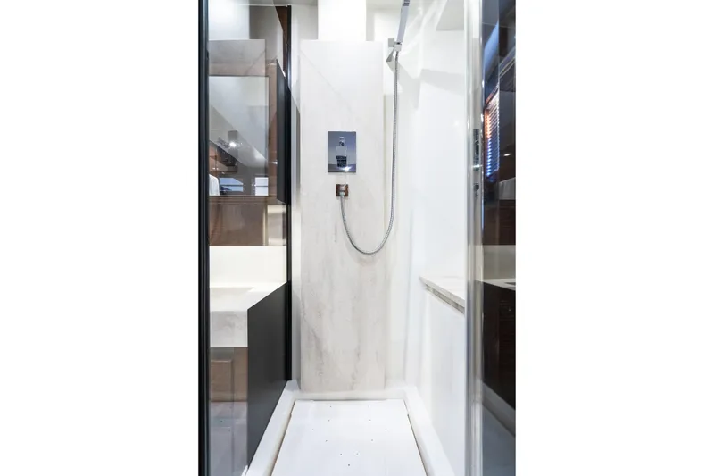 Slide: The Image of Luxurious shower interior in 2018 Prestige 630 yacht, featuring modern design and fixtures. - 71