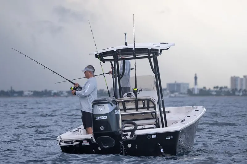 Slide: The Image of 2026 Sea Chaser 26 LX boat displayed at an indoor exhibition. - 3