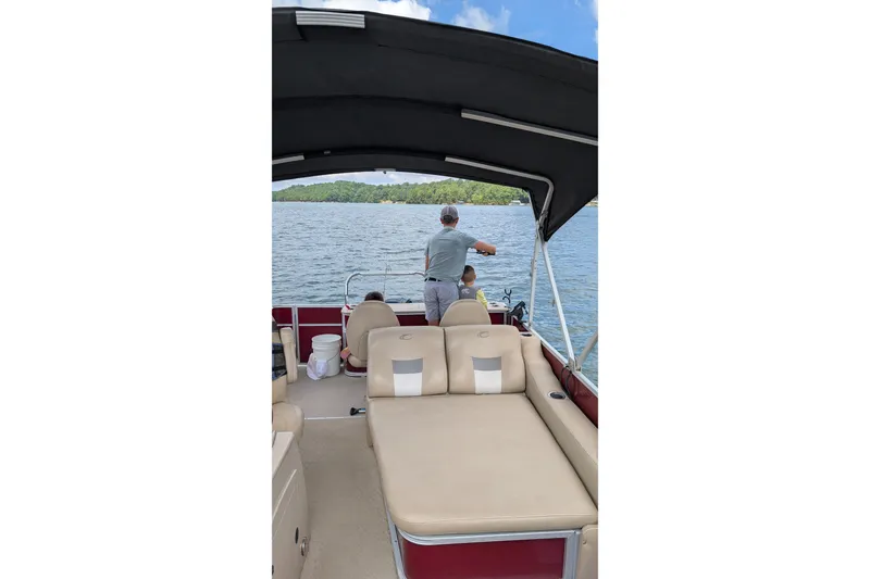 Slide: The Image of Pontoon boat ride on a lake, Crest CHILLER CP2, 2012 model. - 10