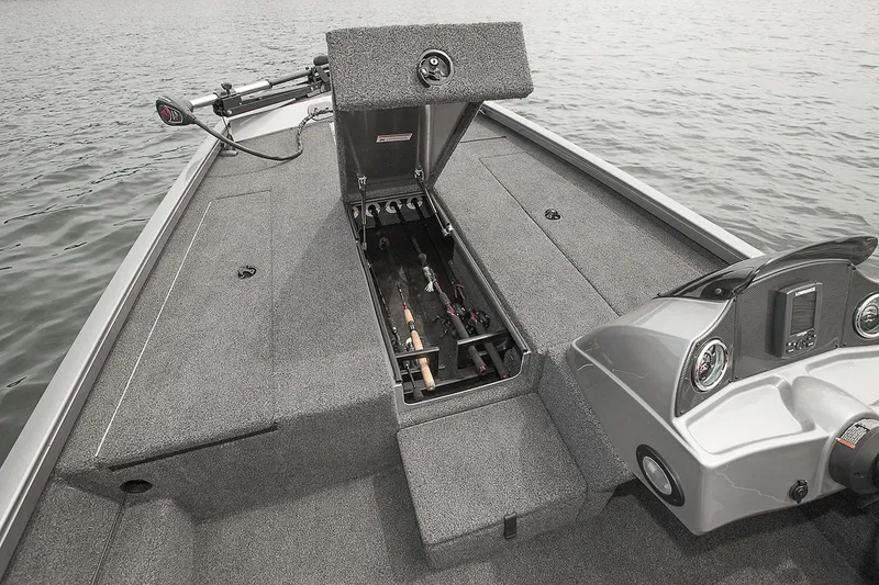 Slide: The Image of Manufacturer Provided Image: 2019 Crestliner VT 18 boat with open storage compartment on deck. - 24