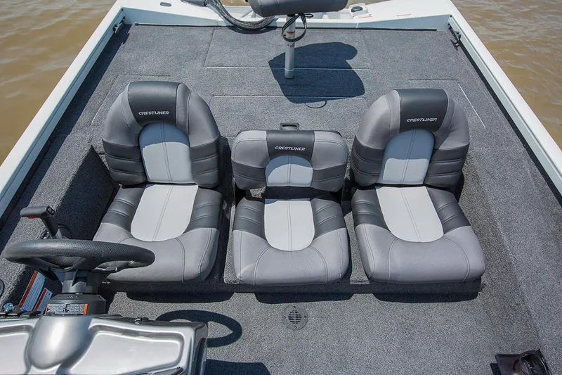Slide: The Image of Manufacturer Provided Image: 2019 Crestliner VT 18 boat interior with three cushioned seats. - 26