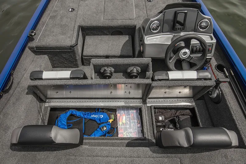 Slide: The Image of Manufacturer Provided Image: 2019 Crestliner VT 18 boat interior with storage compartments and steering console. - 30