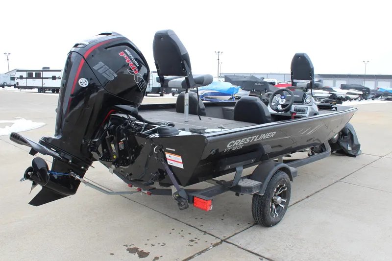 Slide: The Image of 2019 Crestliner VT 18 boat with Mercury Pro XS engine on trailer. - 7