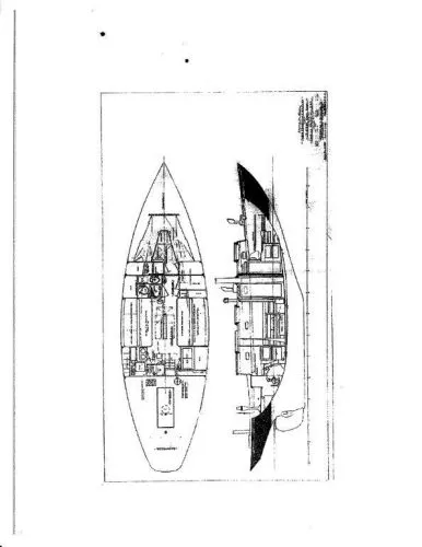 Slide: The Image of 1957 Sparkman & Stephens K/CB Yawl boat design sketch. - 42