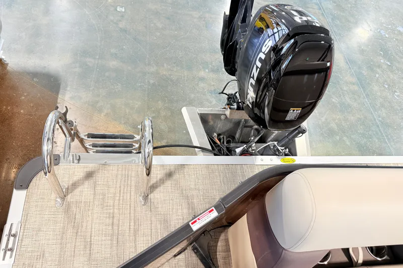 Slide: The Image of 2026 Bentley Pontoons LE 180CR with Suzuki outboard motor and swim ladder. - 11