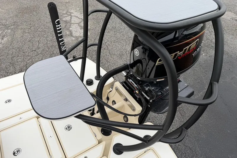 Slide: The Image of 2026 Chittum Skiffs 21 Laguna Madre boat with Yamaha engine and elevated platform. - 19
