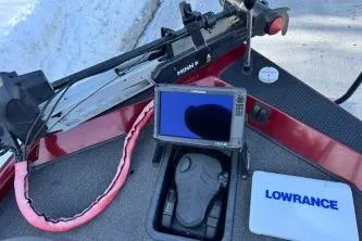 Slide: The Image of 2018 Ranger RT198P boat with Lowrance fishfinder and trolling motor. - 4