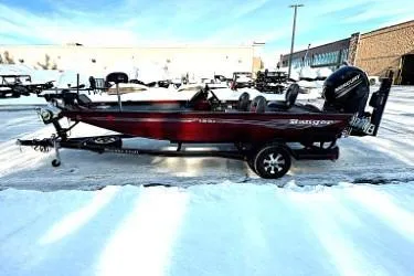 Slide: The Image of 2018 Ranger RT198P boat on snowy lot, side view. - 7