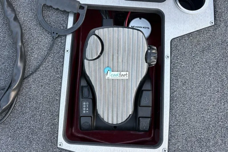 Slide: The Image of Foot pedal control on 2021 Vexus VX20 boat with Cool Foot pad and Minn Kota branding. - 9