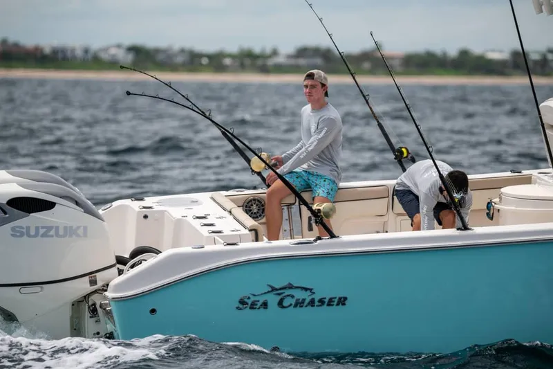 Slide: The Image of Manufacturer Provided Image: Anglers on a 2026 Sea Chaser 30 HFC CC boat fishing. - 12