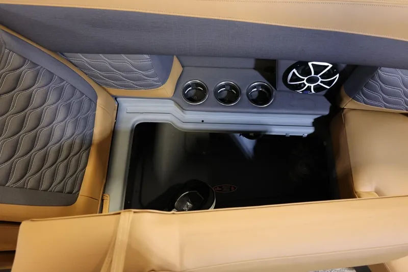 Slide: The Image of 2026 Harris Sunliner 230 Sport interior with stylish seating and speaker system. - 25