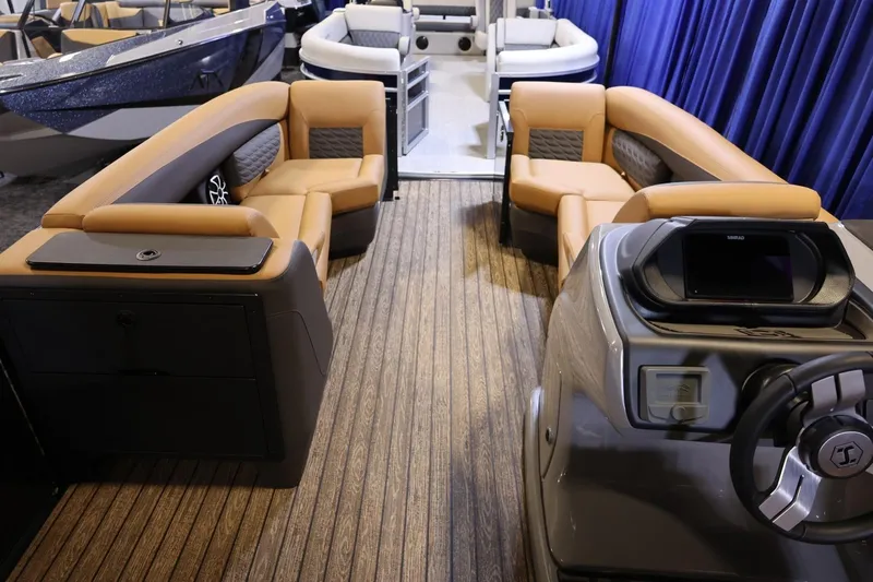 Slide: The Image of 2026 Harris Sunliner 230 Sport interior with luxurious seating and modern dashboard design. - 4