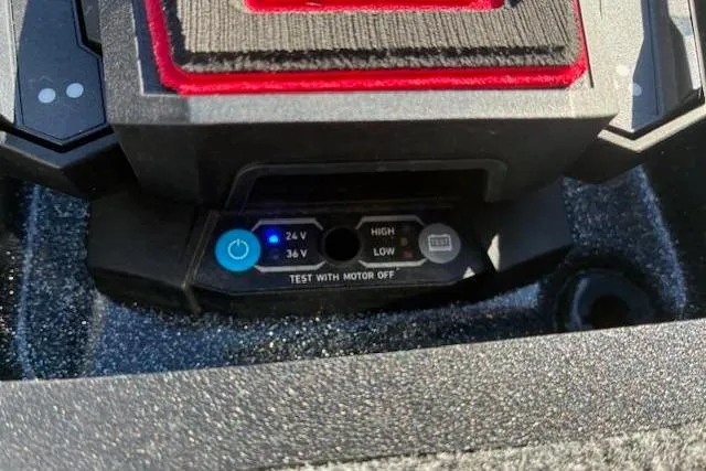 Slide: The Image of Control panel of a 2022 Triton 18 TrX boat, showing voltage and power settings. - 6