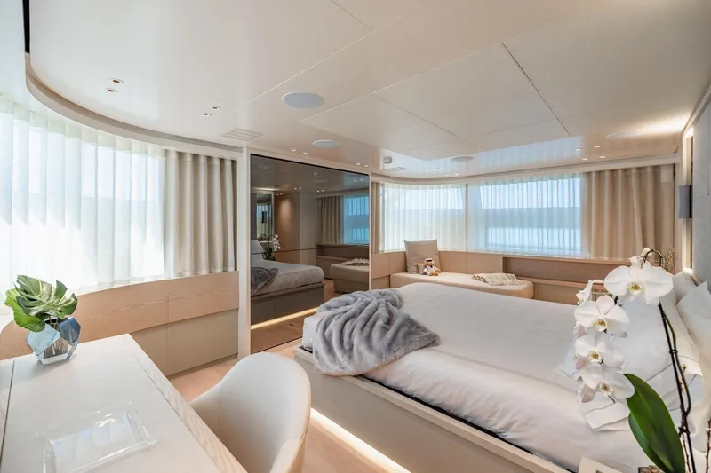 Slide: The Image of Luxurious bedroom interior of 2022 Sanlorenzo SD96 yacht with elegant decor and natural light. - 19