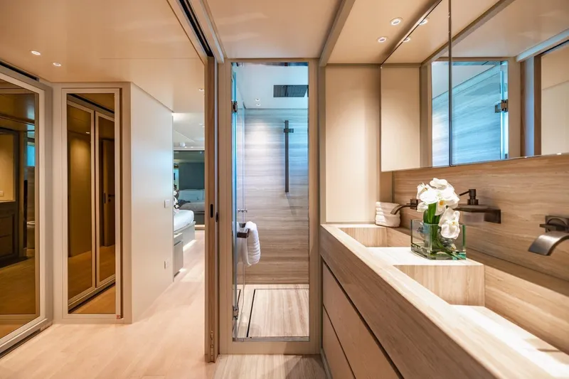 Slide: The Image of Luxurious bathroom interior of 2022 Sanlorenzo SD96 yacht, featuring modern design and elegant fixtures. - 20