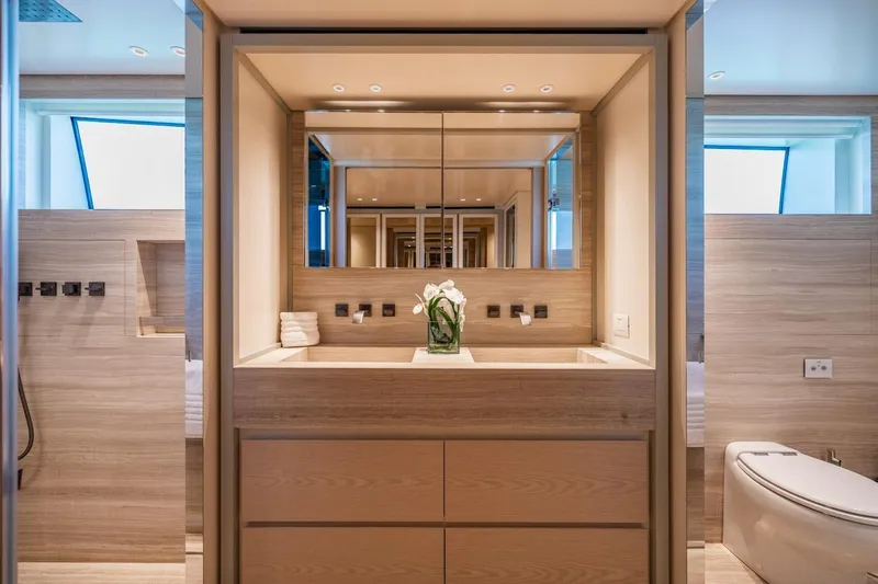 Slide: The Image of Luxurious bathroom interior of 2022 Sanlorenzo SD96 yacht with modern design and elegant fixtures. - 22
