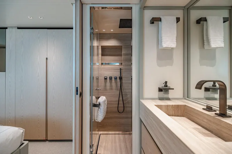 Slide: The Image of Luxurious bathroom interior of 2022 Sanlorenzo SD96 yacht, featuring modern design and elegant fixtures. - 29