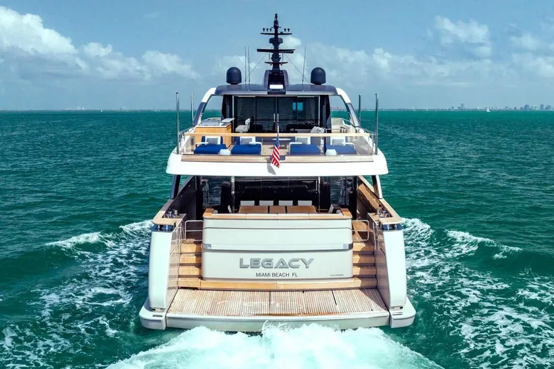 Slide: The Image of 2022 Sanlorenzo SD96 yacht cruising in open sea, rear view. - 3