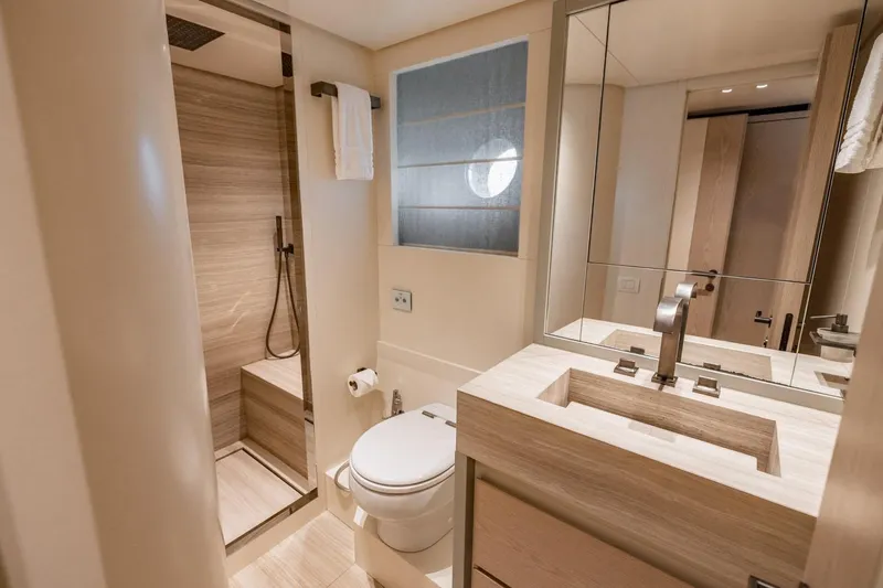 Slide: The Image of Luxurious bathroom in 2022 Sanlorenzo SD96 yacht with modern fixtures and elegant design. - 33