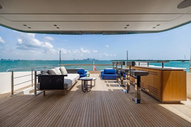 Slide: The Image of Luxurious 2022 Sanlorenzo SD96 yacht deck with ocean view and modern seating. - 41