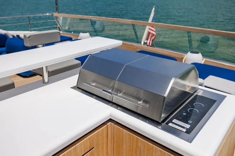 Slide: The Image of Outdoor grill on 2022 Sanlorenzo SD96 yacht deck with ocean view. - 43