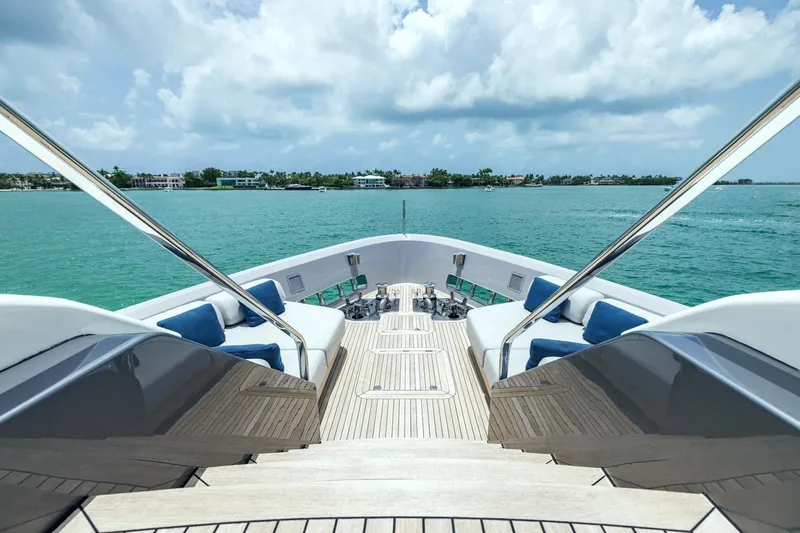 Slide: The Image of Luxurious 2022 Sanlorenzo SD96 yacht deck with ocean view and plush seating. - 46