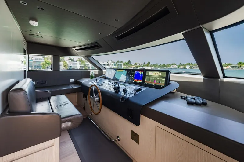 Slide: The Image of Luxurious 2022 Sanlorenzo SD96 yacht helm with modern navigation technology and panoramic views. - 47