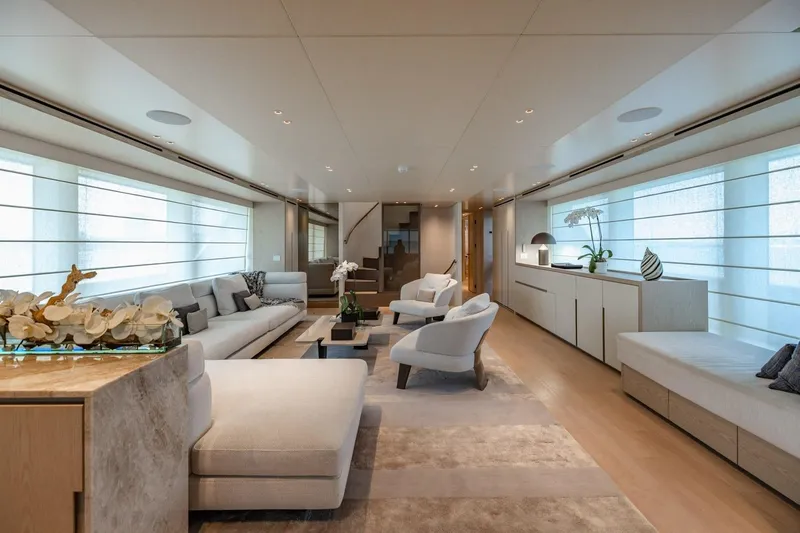 Slide: The Image of Luxurious interior of 2022 Sanlorenzo SD96 yacht with modern furnishings and elegant decor. - 8