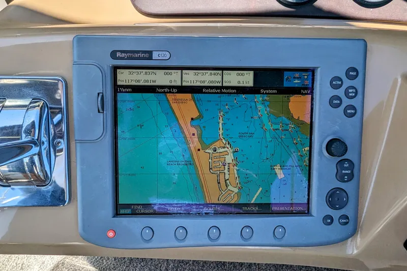 Slide: The Image of Navigation system on a 2004 Carver 360 Mariner displaying nautical chart. - 17