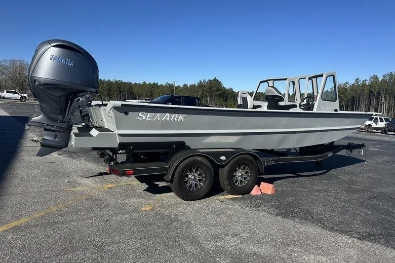 Slide: The Image of 2025 SeaArk 2072 MVT boat on trailer with Yamaha outboard motor. - 5