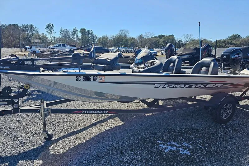Slide: The Image of 2021 Tracker Pro Team 175 TXW Tournament Edition boat on trailer in outdoor setting. - 6