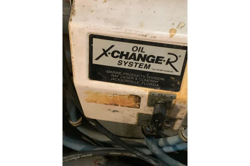 Slide: The Image of Oil X-Change-R system in 1991 Hatteras 40 Motor Yacht engine room. - 123