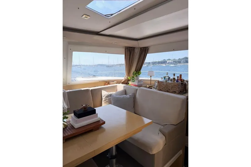 Slide: The Image of Interior of 2014 Fountaine Pajot Helia 44 catamaran with scenic ocean view. - 13