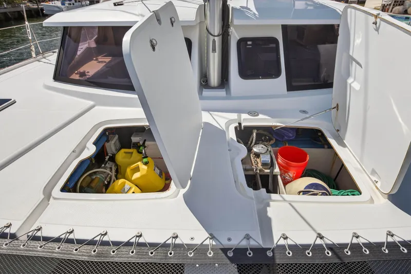 Slide: The Image of 2014 Fountaine Pajot Helia 44 catamaran storage compartments with equipment and supplies. - 37