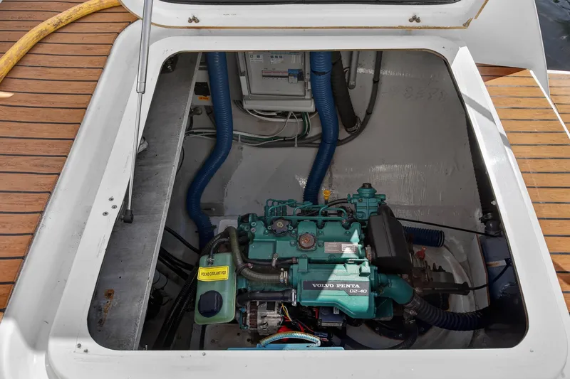 Slide: The Image of Engine compartment of a 2014 Fountaine Pajot Helia 44 catamaran with Volvo Penta engine. - 38