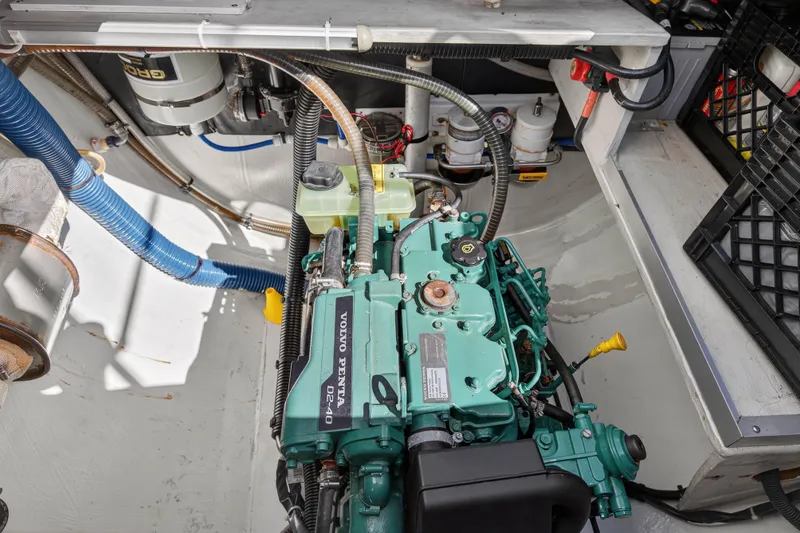 Slide: The Image of Engine compartment of a 2014 Fountaine Pajot Helia 44 catamaran with Volvo Penta D2-40 engine. - 39