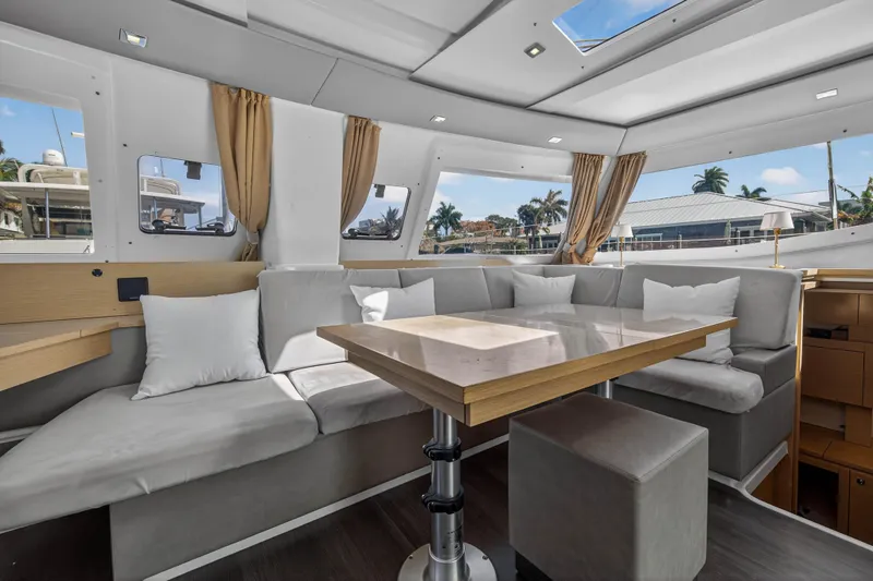 Slide: The Image of Luxurious interior of 2014 Fountaine Pajot Helia 44 catamaran with plush seating and modern design. - 49