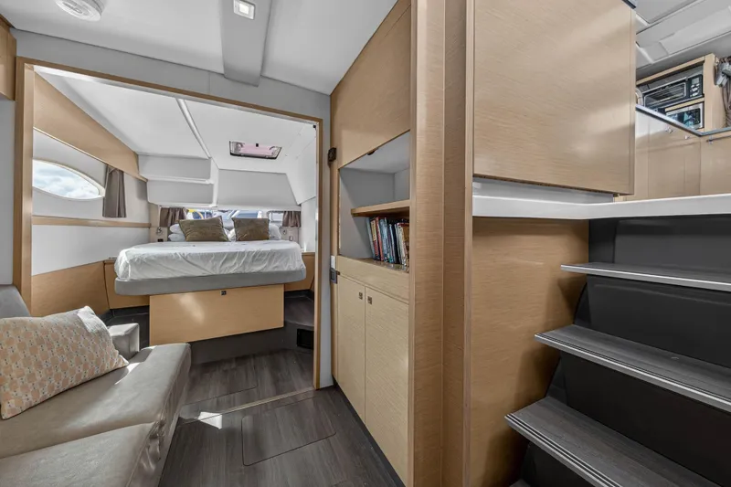 Slide: The Image of Luxurious interior of 2014 Fountaine Pajot Helia 44 catamaran with cozy bedroom and modern design. - 59