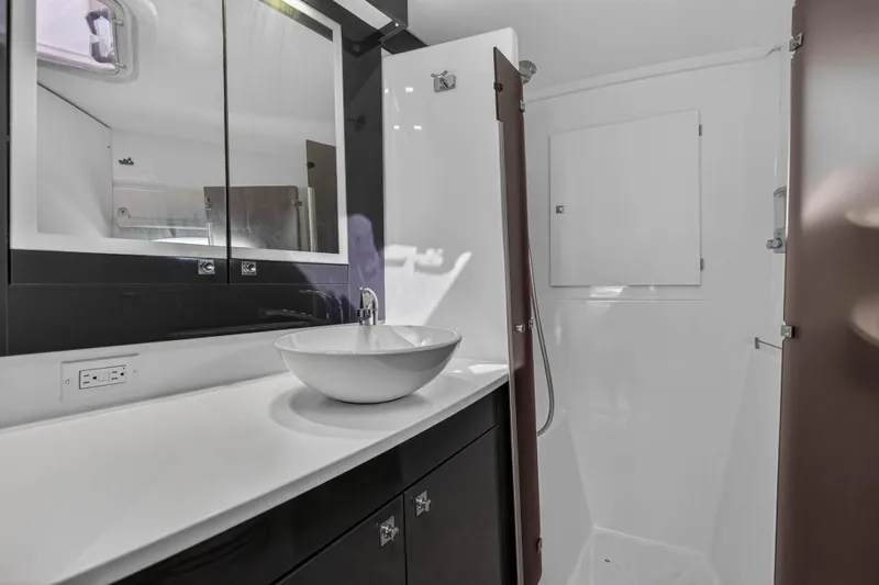 Slide: The Image of Modern bathroom interior of 2014 Fountaine Pajot Helia 44 catamaran with sleek fixtures. - 63
