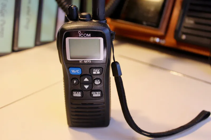 Slide: The Image of Handheld Icom IC-M73 radio on a boat, Valiant 39, 1997 model. - 62