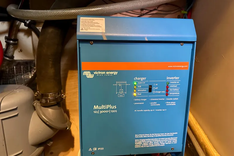 Slide: The Image of Victron Energy MultiPlus inverter charger in a 1997 Valiant 39 boat setup. - 81