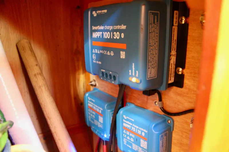 Slide: The Image of Victron Energy SmartSolar charge controllers in a 1997 Valiant 39 yacht. - 87