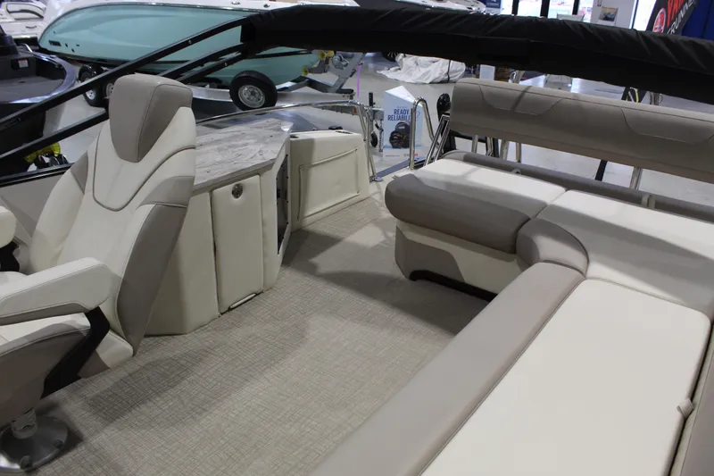 Slide: The Image of 2025 Avalon 2385 25 Catalina CRB boat interior with luxurious seating and modern design. - 11