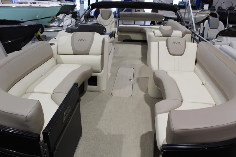 Slide: The Image of Luxurious interior of 2025 Avalon 2385 25 Catalina CRB pontoon boat with plush seating. - 3